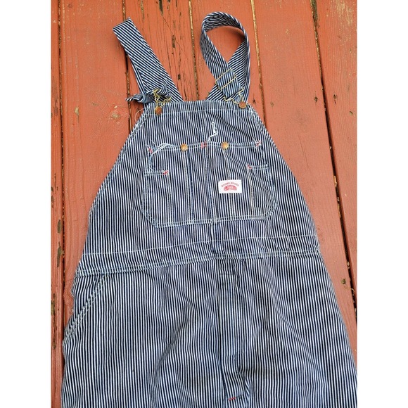 Round House Overall Bibs Hickory Striped Engineer Railroad USA Made 46x30 - Picture 3 of 12